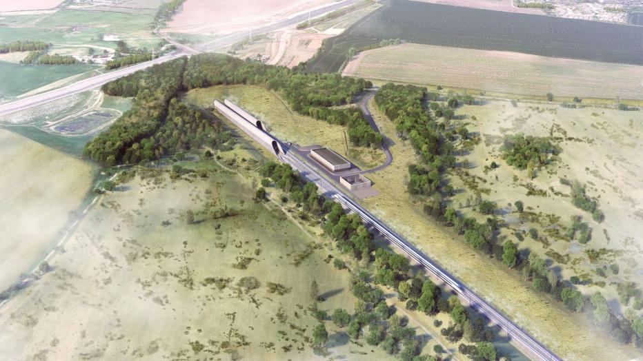 Rail tunnel impression aerial view 